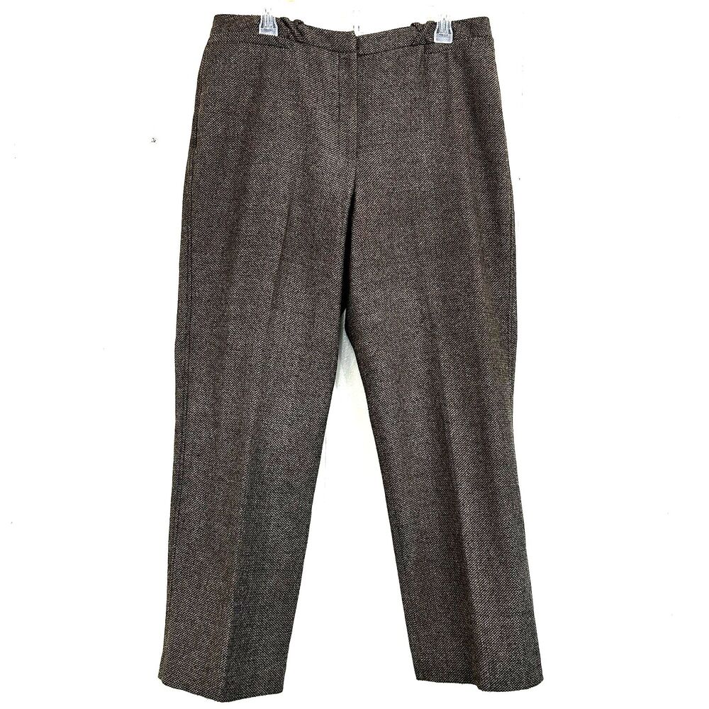 Vintage Larry Levine Classics Brown Wool Tweed Ankle Dress Pants Size 14 Straigh